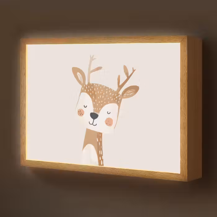 Lightbox - Wandlamp kinderkamer - Hert - Bosdieren - Beige
