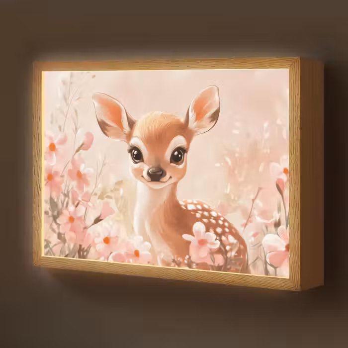 Lightbox - Wandlamp kinderkamer - Hertje - Illustratie - Bloemen - Roze