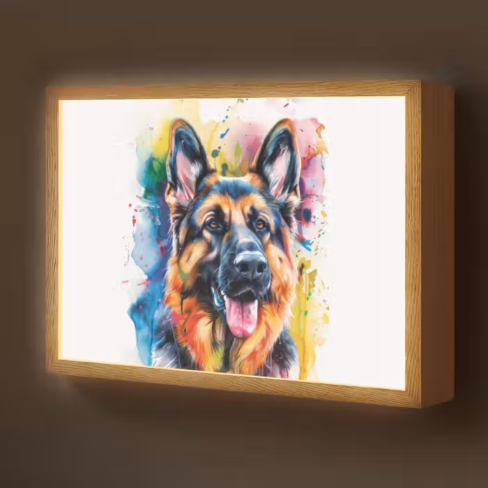 Lightbox - Wandlamp kinderkamer - Hond - Verf - Dieren - Kleurrijk - Duitse Herder