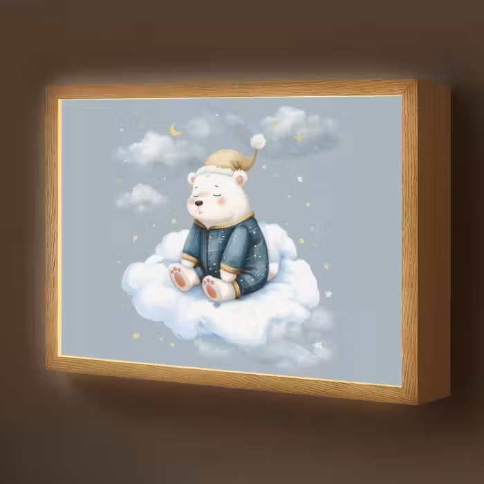 Lightbox - Wandlamp kinderkamer - Ijsbeer - Pyjama - Wolken - Sterrenhemel