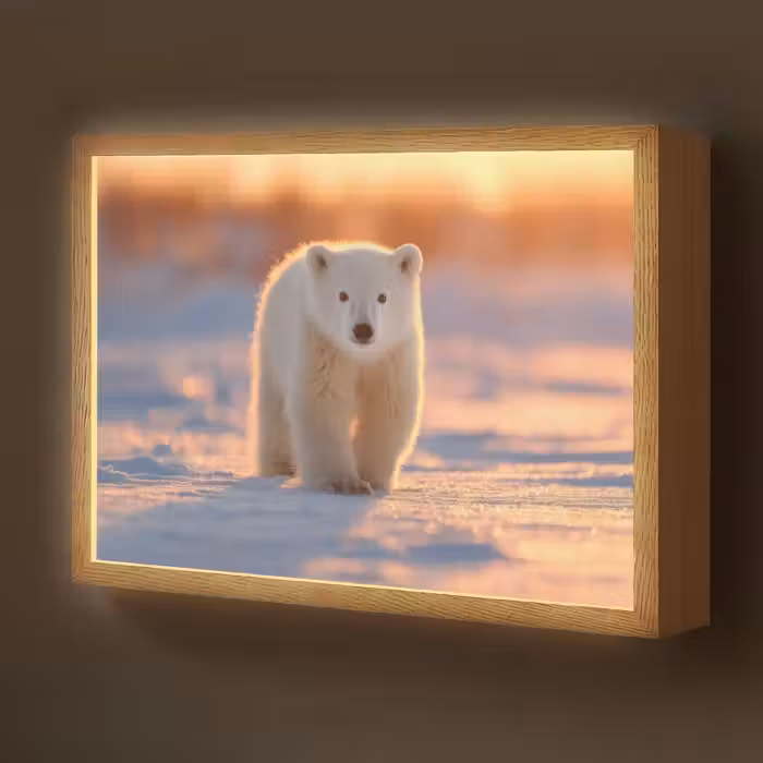 Lightbox - Wandlamp kinderkamer - Ijsbeer - Sneeuw - Zonsopgang