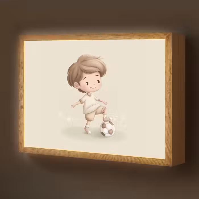 Lightbox - Wandlamp kinderkamer - Jongen - Voetbal - Bruin - Minimalistisch