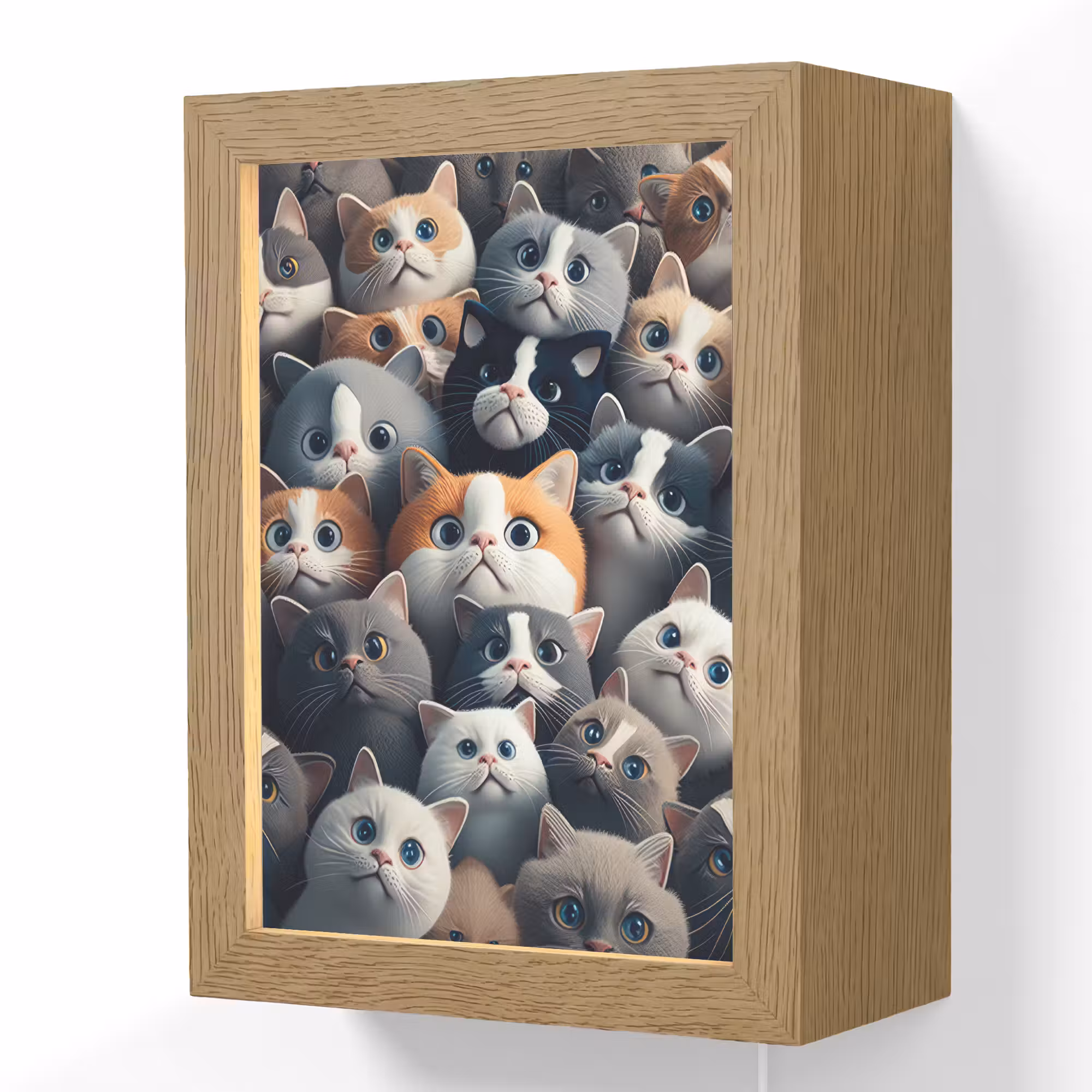 Lightbox - Wandlamp kinderkamer - Kat - Dieren - Poes - Grijs - Patronen - Kind