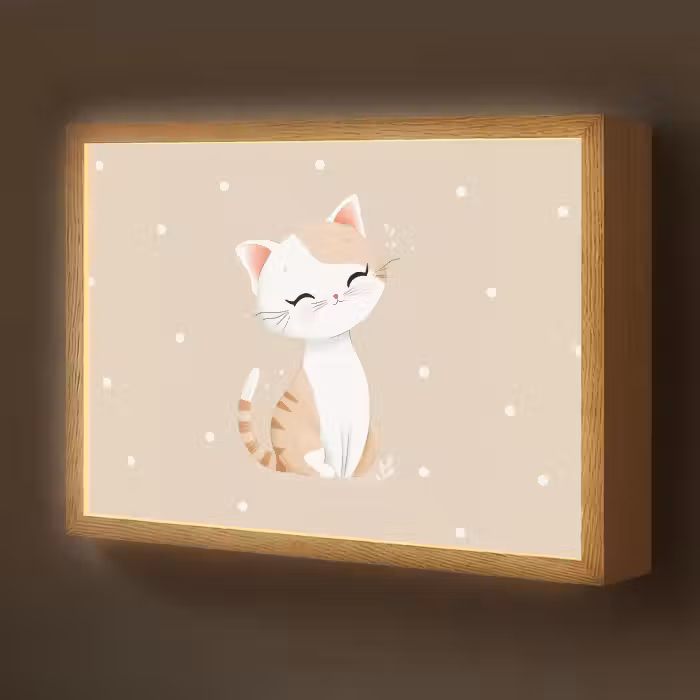 Lightbox - Wandlamp kinderkamer - Kat - Kitten - Beige - Stippen