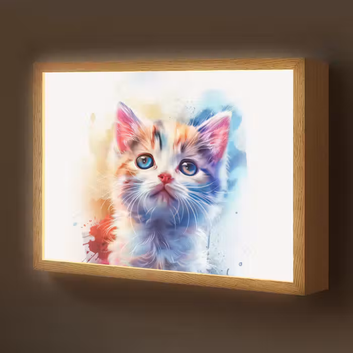 Lightbox - Wandlamp kinderkamer - Kat - Portret - Kleuren - Verf - Wit