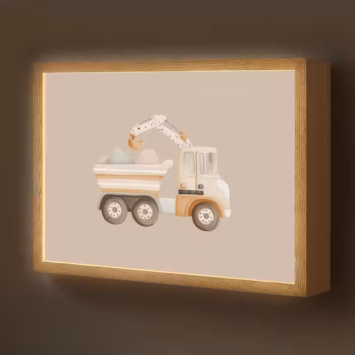 Lightbox - Wandlamp kinderkamer - Kiepwagen - Auto - Beige