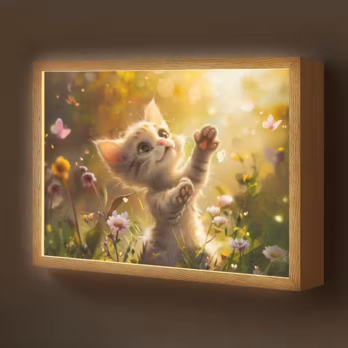 Lightbox - Wandlamp kinderkamer - Kitten - Dier - Natuur - Bloemen