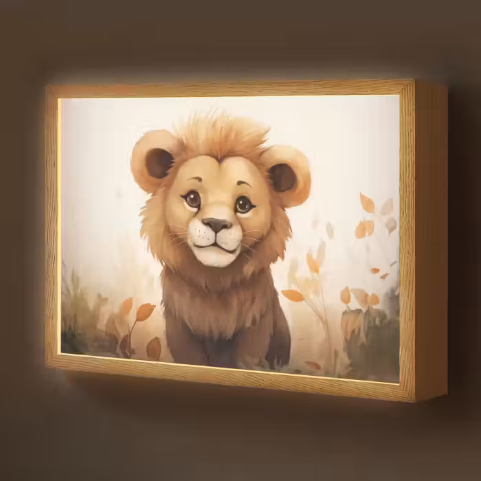 Lightbox - Wandlamp kinderkamer - Leeuw - Dieren - Kinderen - Bruin - Meisje