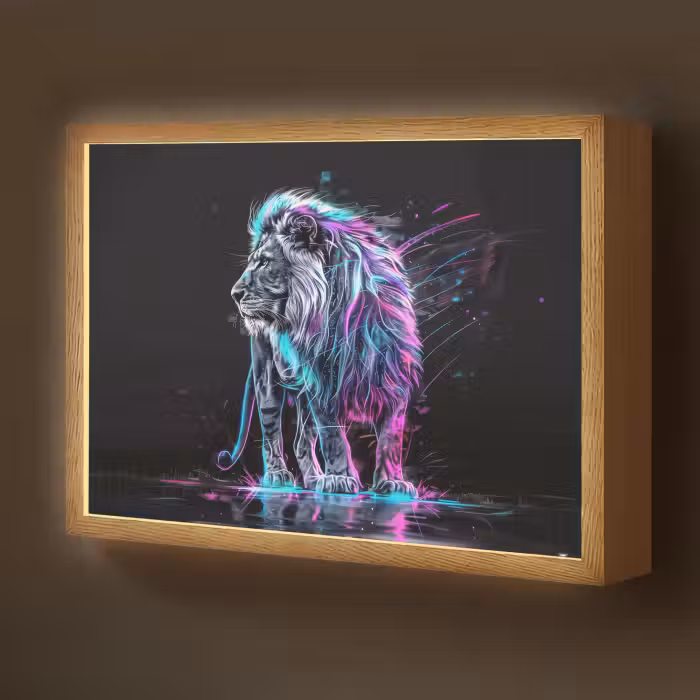 Lightbox - Wandlamp kinderkamer - Leeuw - Kleuren - Zwart - Dieren