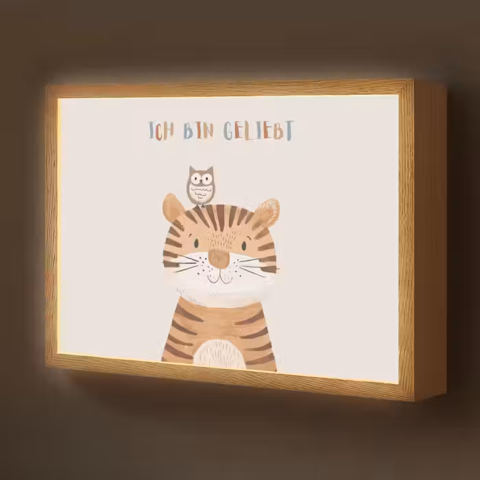Lightbox - Wandlamp kinderkamer - Leeuw - Uil - Beige - Dieren - Quote