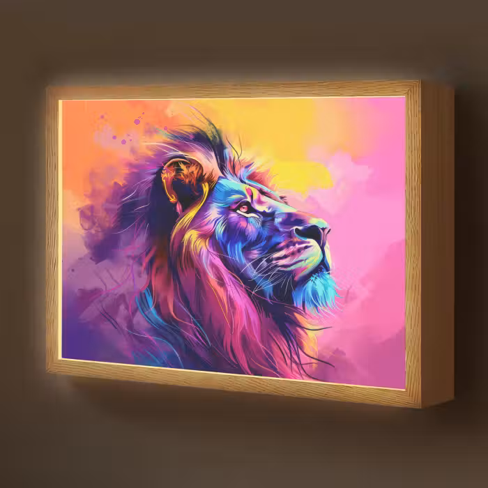 Lightbox - Wandlamp kinderkamer - Leeuw - Verf- Kleuren - Dier