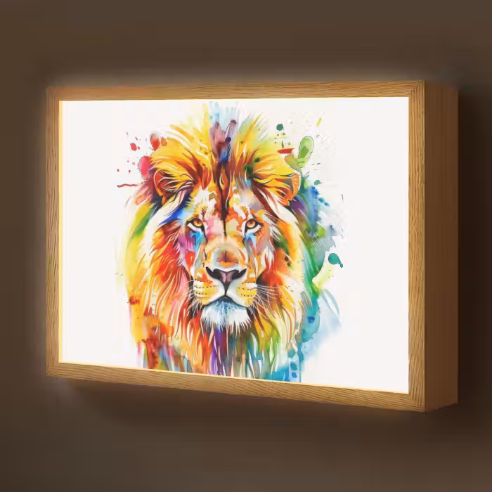 Lightbox - Wandlamp kinderkamer - Leeuw - Verf - Kleurrijk - Wit - Dier