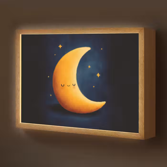 Lightbox - Wandlamp kinderkamer - Maan - Geel - Sterren - Gezichtje