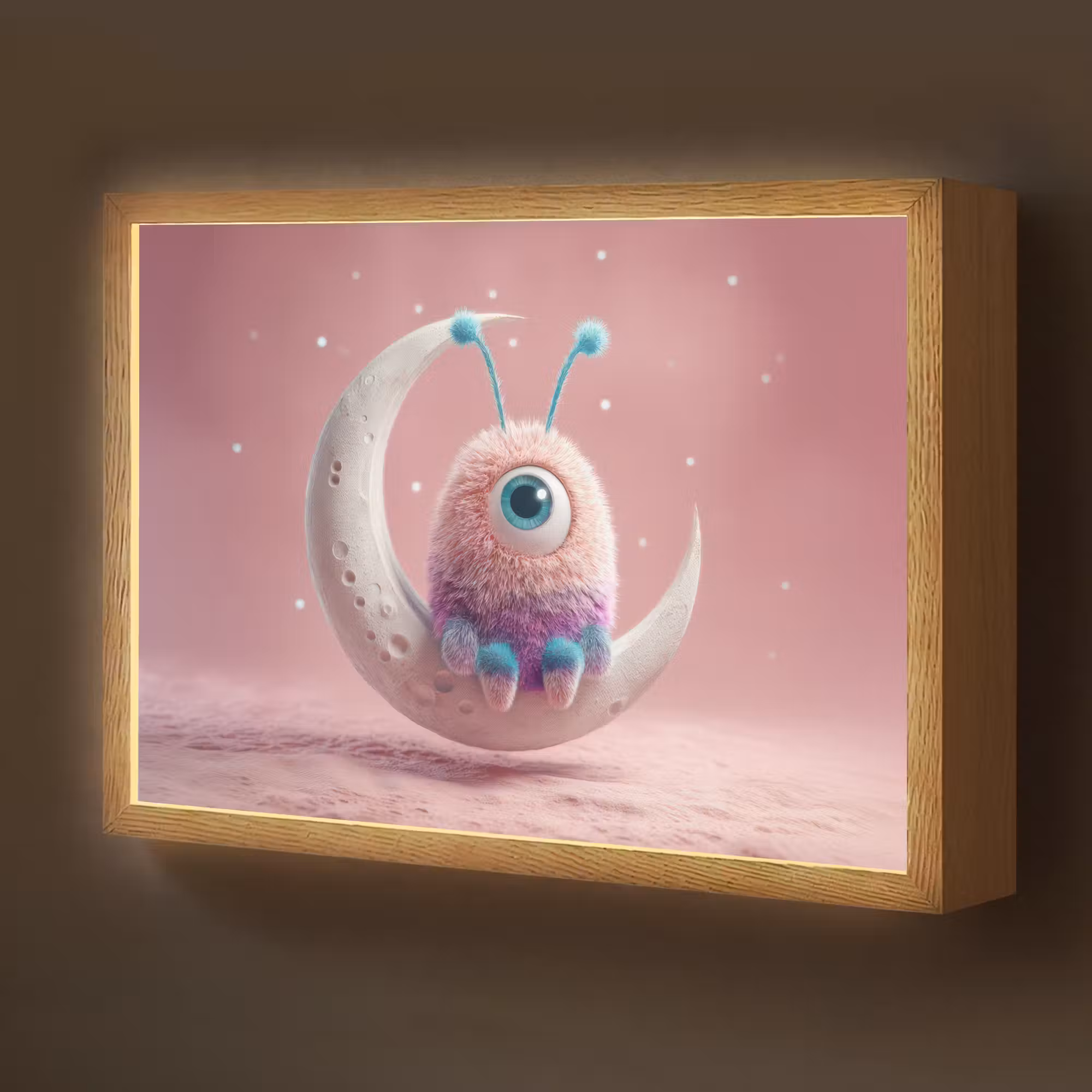 Lightbox - Wandlamp kinderkamer - Maan - Monster - Roze