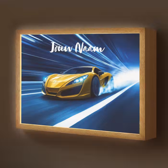 Lightbox - Wandlamp kinderkamer met naam - Auto - Geel - Race - Blauw