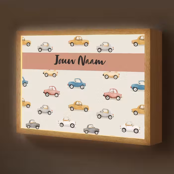 Lightbox - Wandlamp kinderkamer met naam - Auto's - Patroon - Kleurrijk