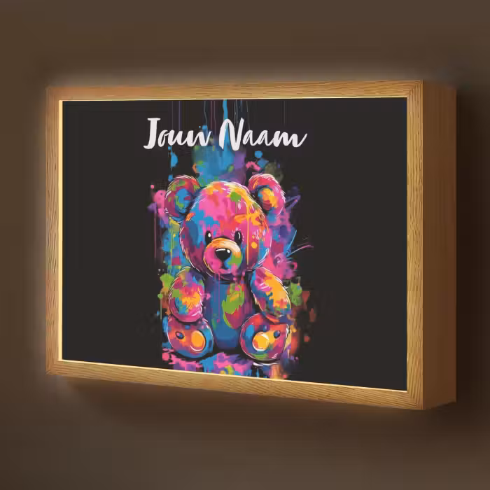 Lightbox - Wandlamp kinderkamer met naam - Beer - Verf - Kleurrijk - Knuffeldier