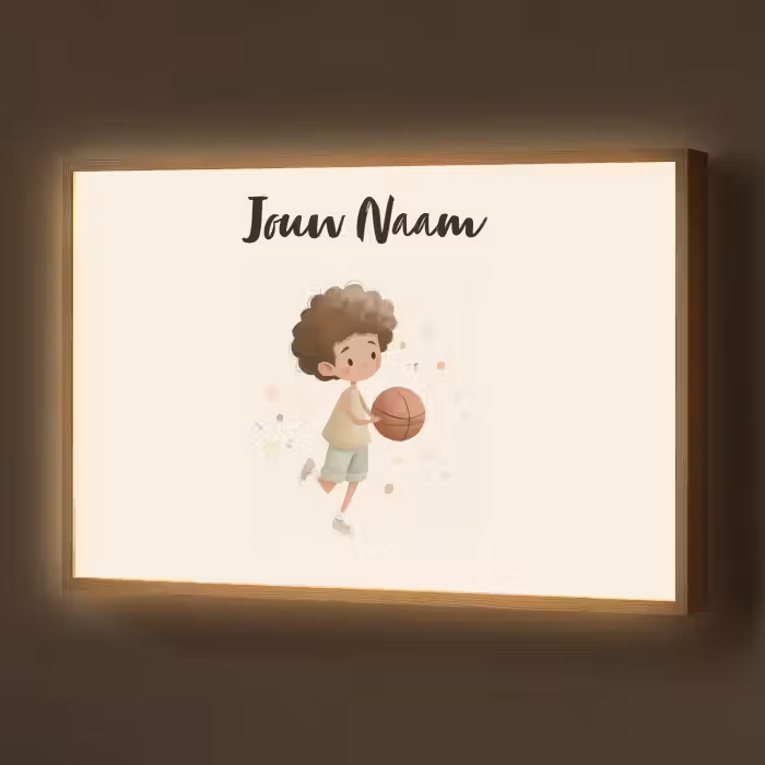 Lightbox - Wandlamp kinderkamer met naam - Beige - Jongen - Stippen - Basketbal