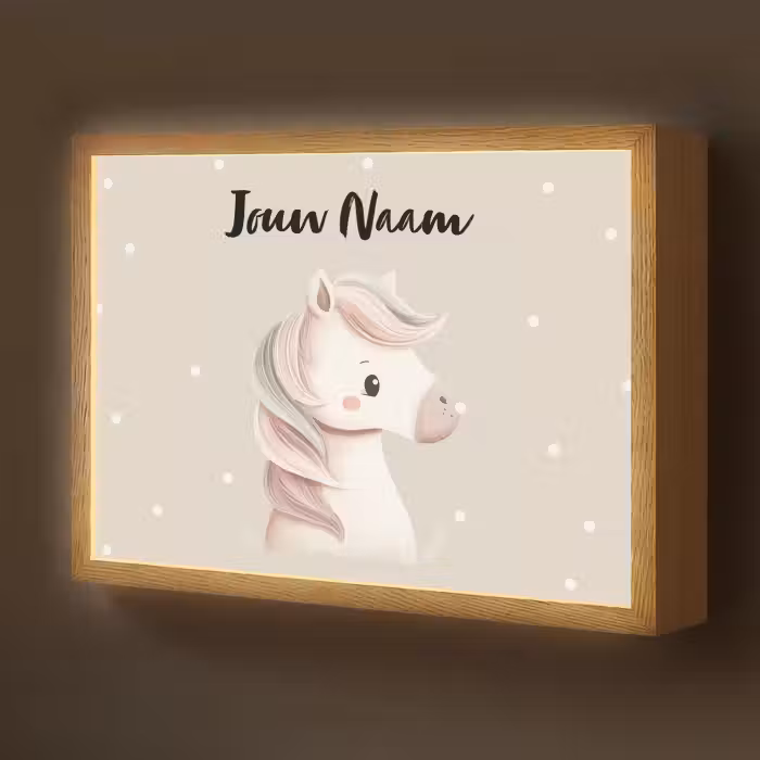 Lightbox - Wandlamp kinderkamer met naam - Beige - Pony - Manen - Stippen
