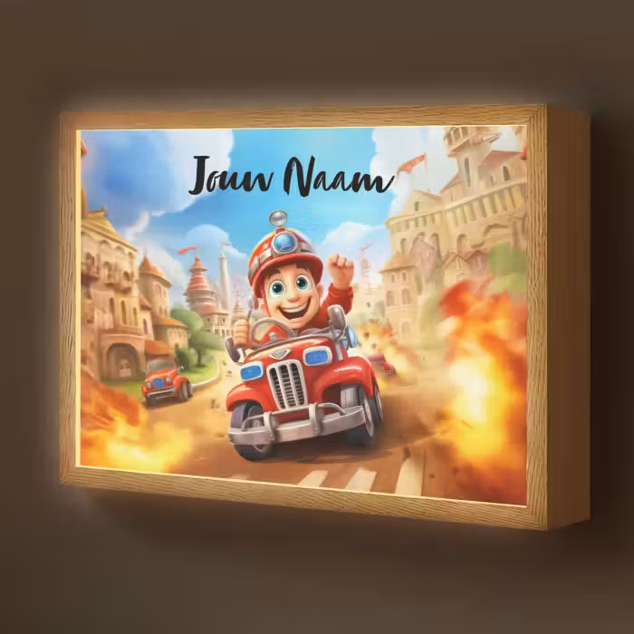 Lightbox - Wandlamp kinderkamer met naam - Brandweer - Jongens - Kinderen - Auto