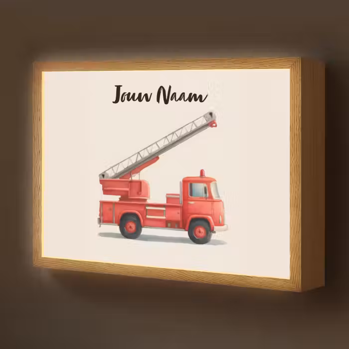 Lightbox - Wandlamp kinderkamer met naam - Brandweerwagen - Getekend - Rood