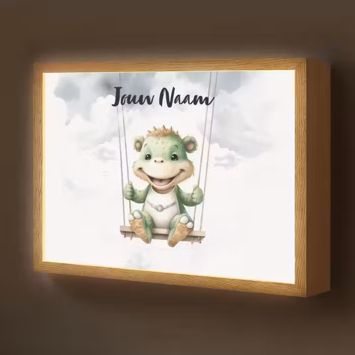 Lightbox - Wandlamp kinderkamer met naam - Dino - Baby dier - Kinderen