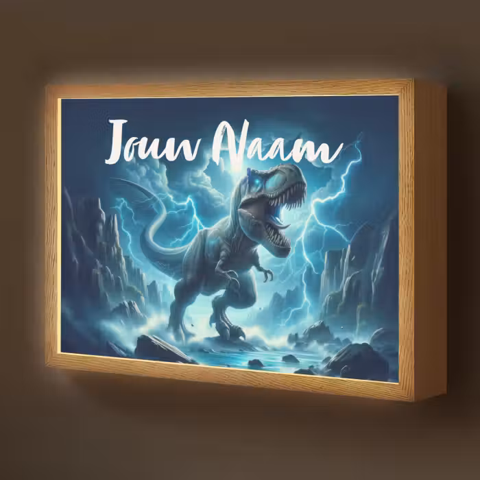 Lightbox - Wandlamp kinderkamer met naam - Dino - Blauw - Jongens