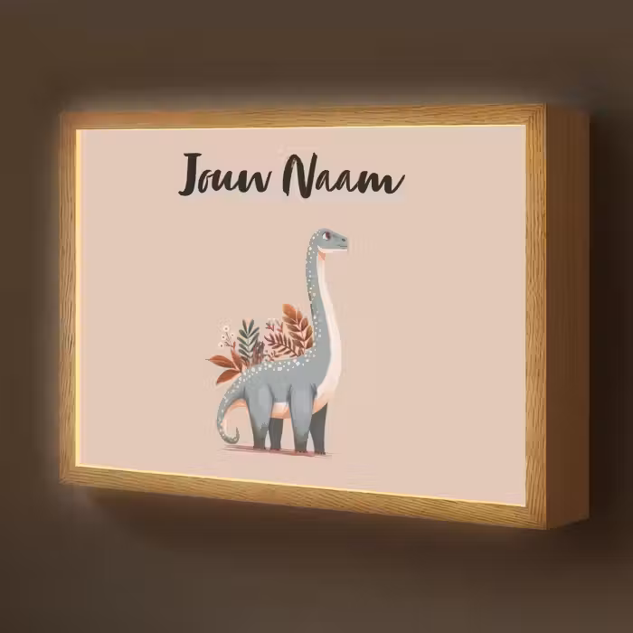 Lightbox - Wandlamp kinderkamer met naam - Dinosaurus - Planten - Beige - Minimalistisch