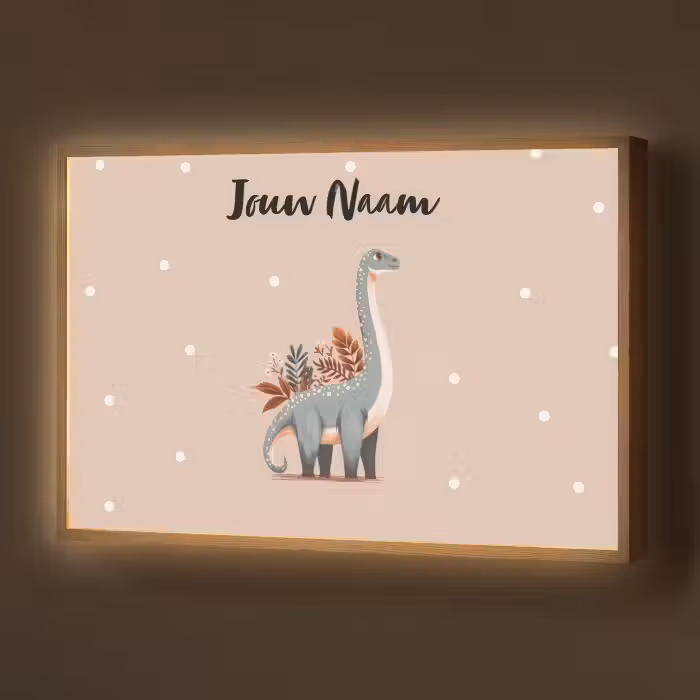 Lightbox - Wandlamp kinderkamer met naam - Dinosaurus - Planten - Stippen - Beige