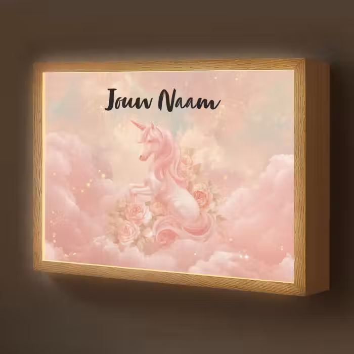 Lightbox - Wandlamp kinderkamer met naam - Eenhoorn - Wolken - Roze