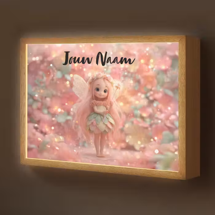 Lightbox - Wandlamp kinderkamer met naam - Fee - Bloemen - Roze