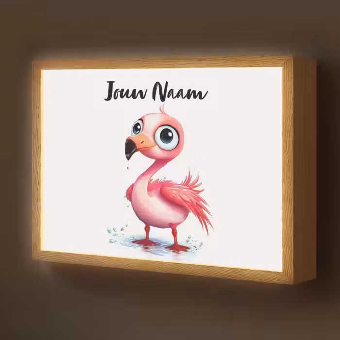 Lightbox - Wandlamp kinderkamer met naam - Flamingo - Roze - Water