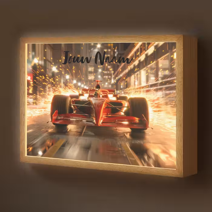 Lightbox - Wandlamp kinderkamer met naam - Formule 1 - Auto - Race - Goud - Jongens