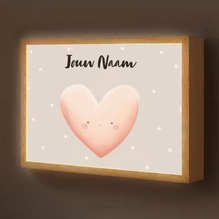 Lightbox - Wandlamp kinderkamer met naam - Gezichtje - Hart - Roze - Stippen