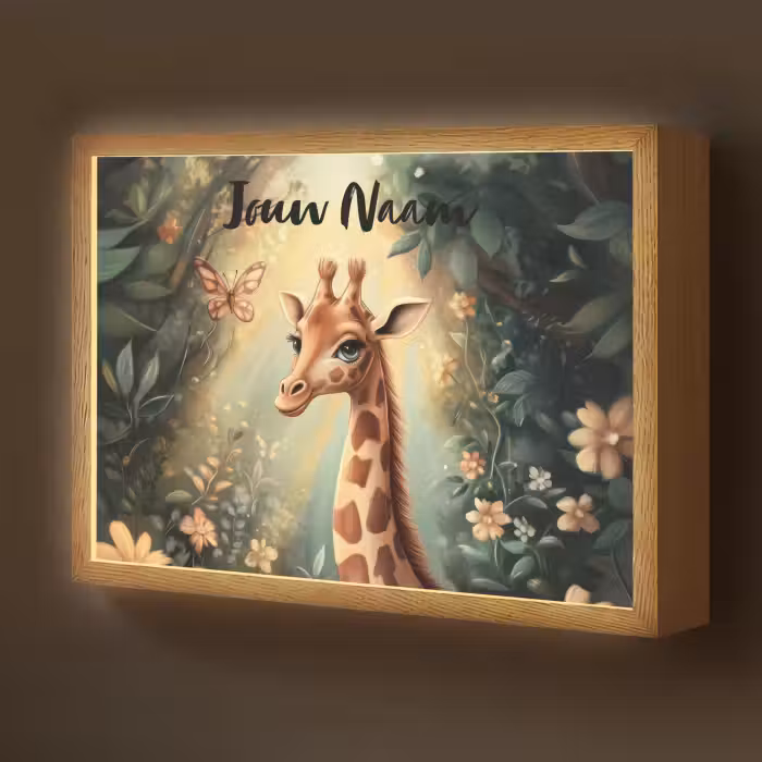 Lightbox - Wandlamp kinderkamer met naam - Giraffe - Jungle - Bloemen