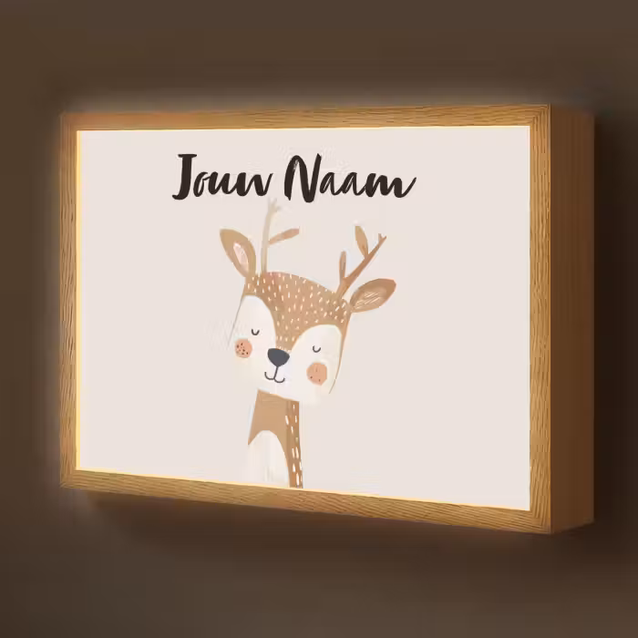 Lightbox - Wandlamp kinderkamer met naam - Hert - Bosdieren - Beige