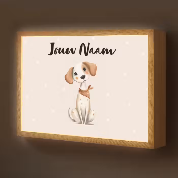 Lightbox - Wandlamp kinderkamer met naam - Hond - Pup - Beige - Stippen