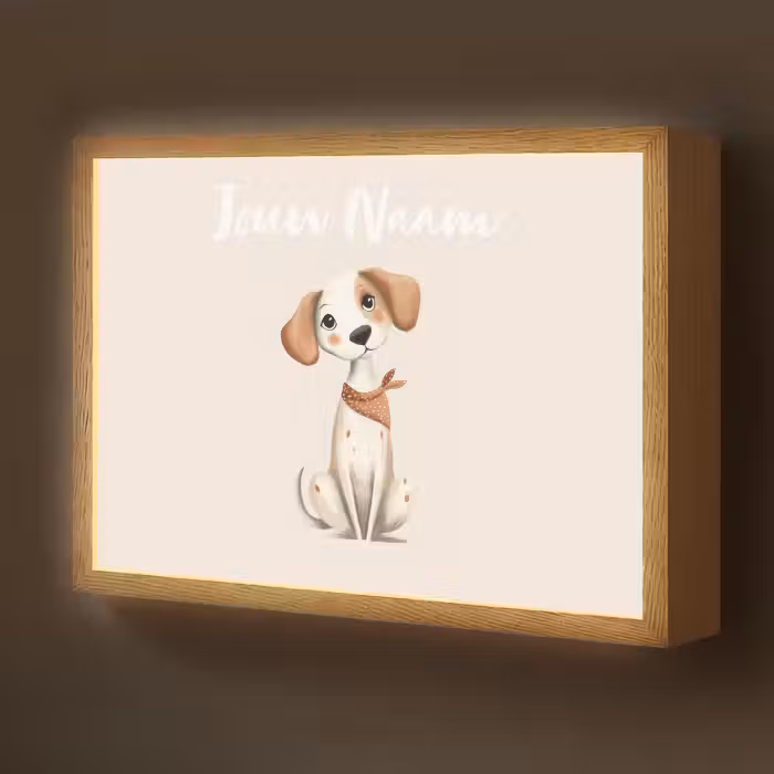 Lightbox - Wandlamp kinderkamer met naam - Hond - Pup - Beige
