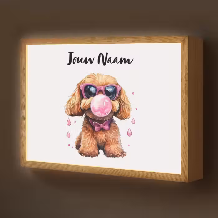 Lightbox - Wandlamp kinderkamer met naam - Hond - Roze - Kauwgom
