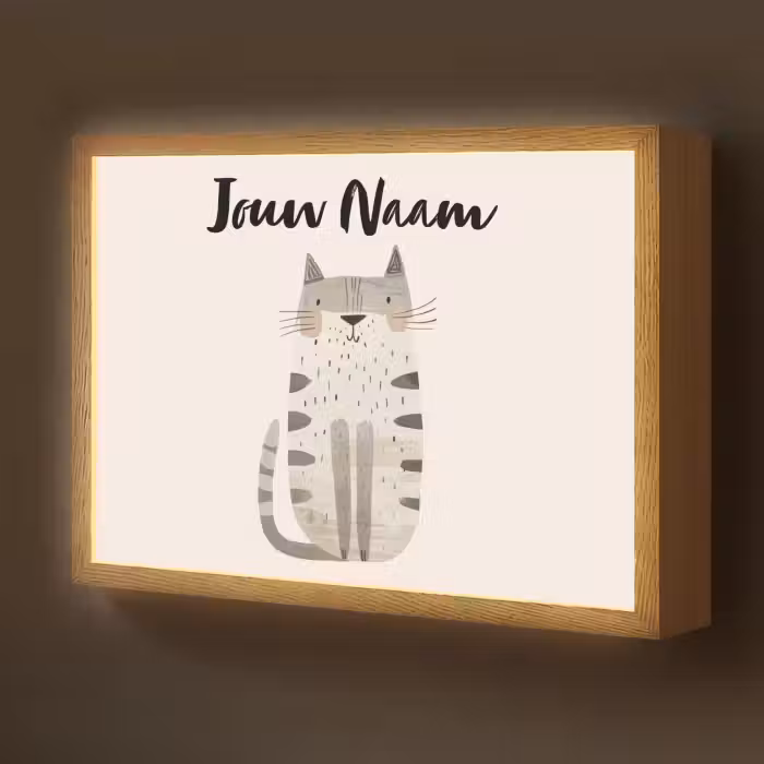 Lightbox - Wandlamp kinderkamer met naam - Kat - Dieren - Beige