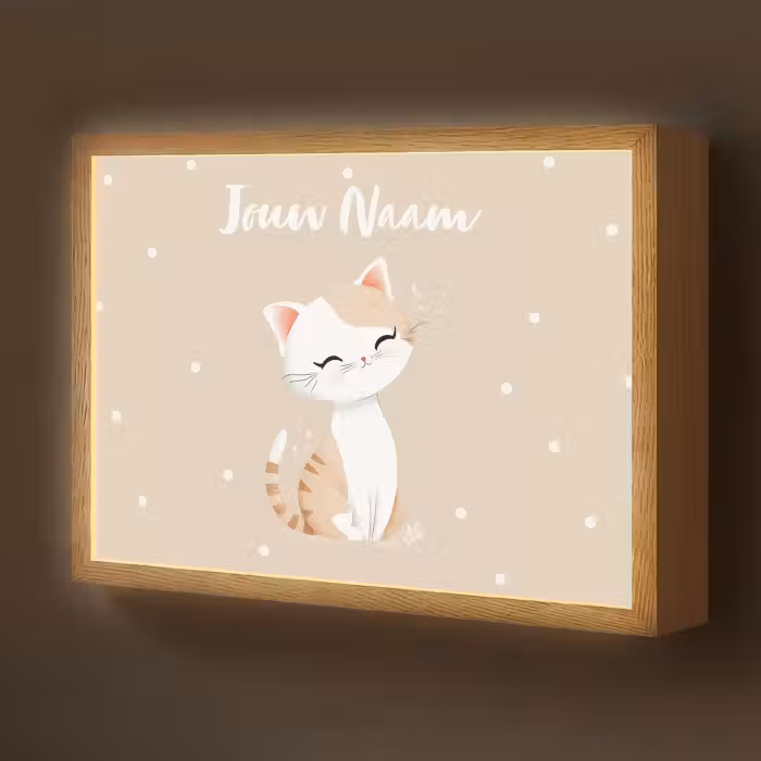 Lightbox - Wandlamp kinderkamer met naam - Kat - Kitten - Beige - Stippen