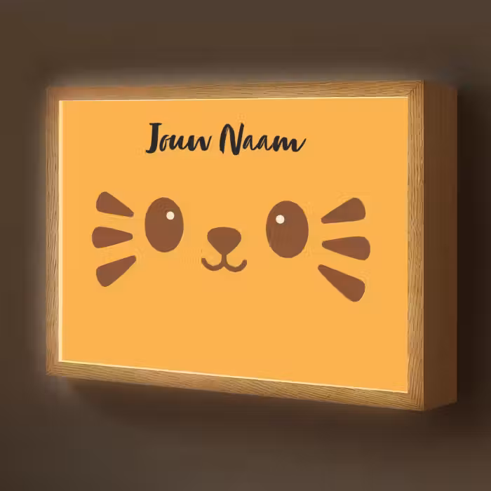 Lightbox - Wandlamp kinderkamer met naam - Kat - Minimalistisch - Oranje - Vrolijk