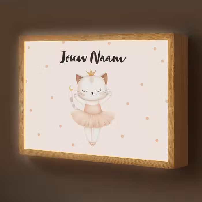 Lightbox - Wandlamp kinderkamer met naam - Kat - Tutu - Kroontje - Stippen