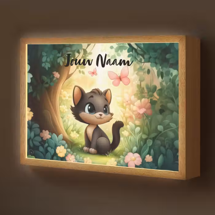 Lightbox - Wandlamp kinderkamer met naam - Kat - Vlinder - Bloemen