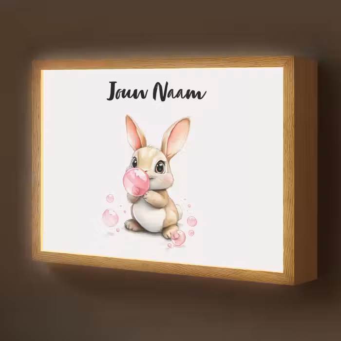 Lightbox - Wandlamp kinderkamer met naam - Konijn - Roze - Bellen