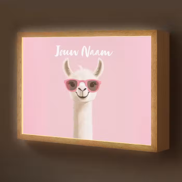Lightbox - Wandlamp kinderkamer met naam - Lama - Zonnebril - Roze