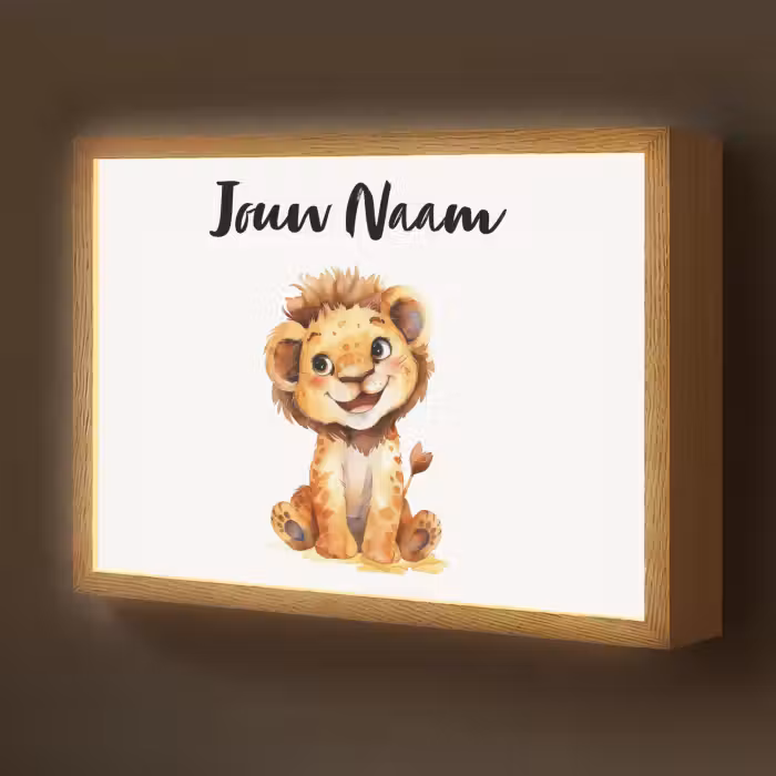 Lightbox - Wandlamp kinderkamer met naam - Leeuw - Baby dier