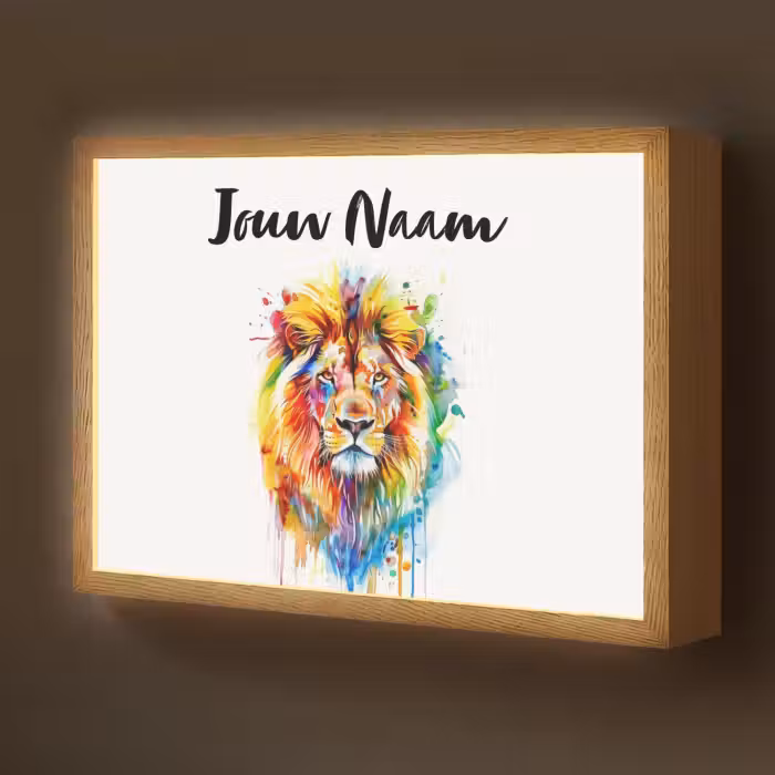 Lightbox - Wandlamp kinderkamer met naam - Leeuw - Verf - Kleurrijk - Wit - Dier