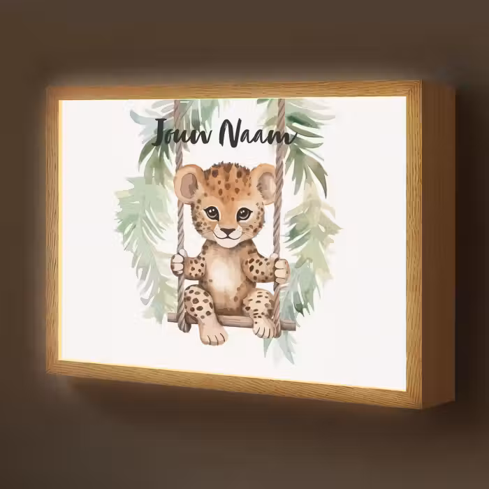Lightbox - Wandlamp kinderkamer met naam - Luipaard - Dier - Kinderen - Jungle