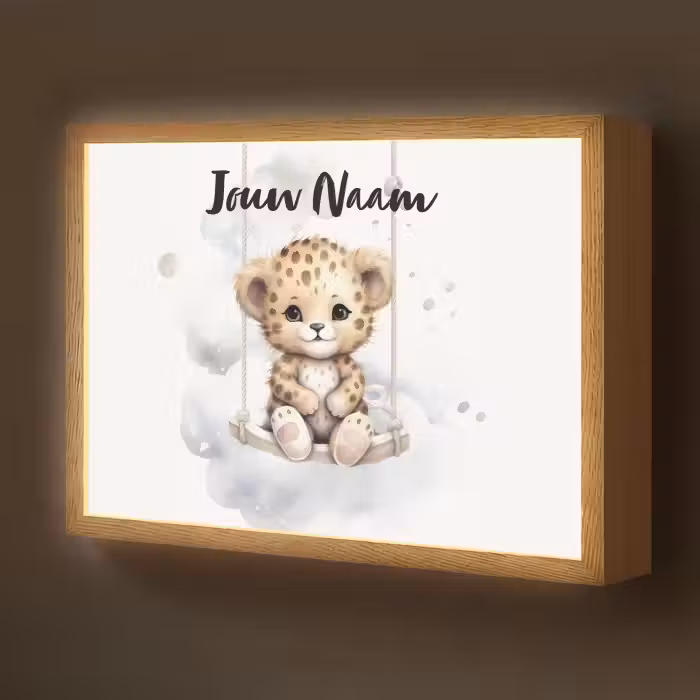 Lightbox - Wandlamp kinderkamer met naam - Luipaard - Dier - Kinderen